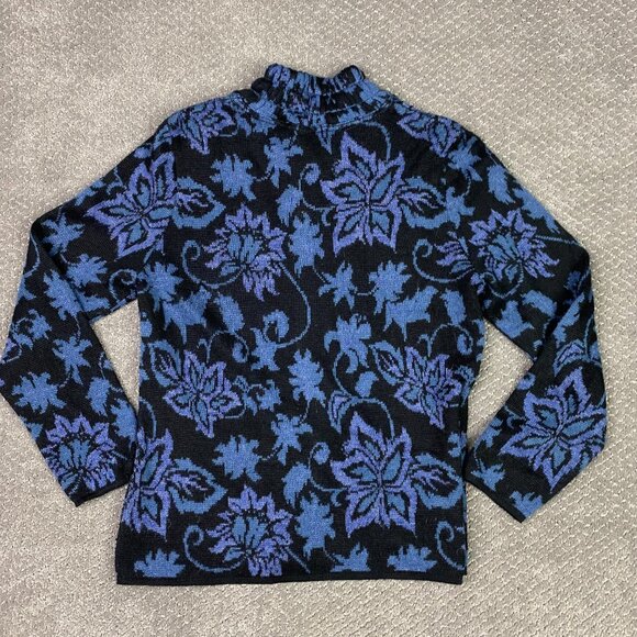 Peruvian Link Alpaca Sweater Women's Medium Blue Black Full Zip Cardigan Peru - Picture 3 of 13